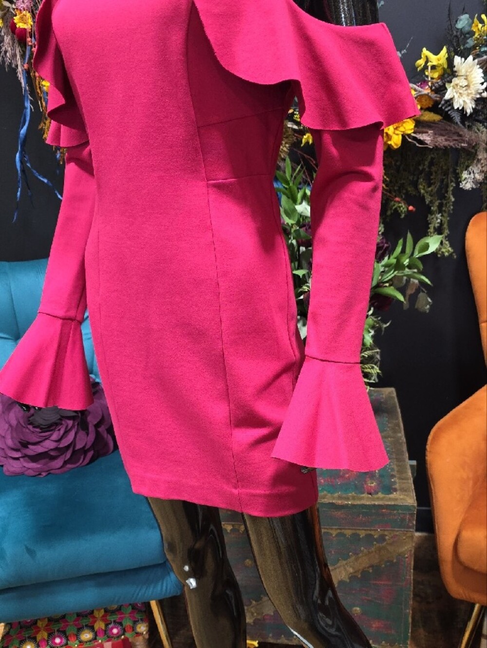 Free People Raspberry Cold-Shoulder Ruffle Mini Dress - Picture 3 of 11
